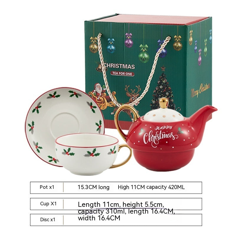 Christmas Ceramic Cup and Saucer Set - Porcelain Coffee Mug with Spoon
