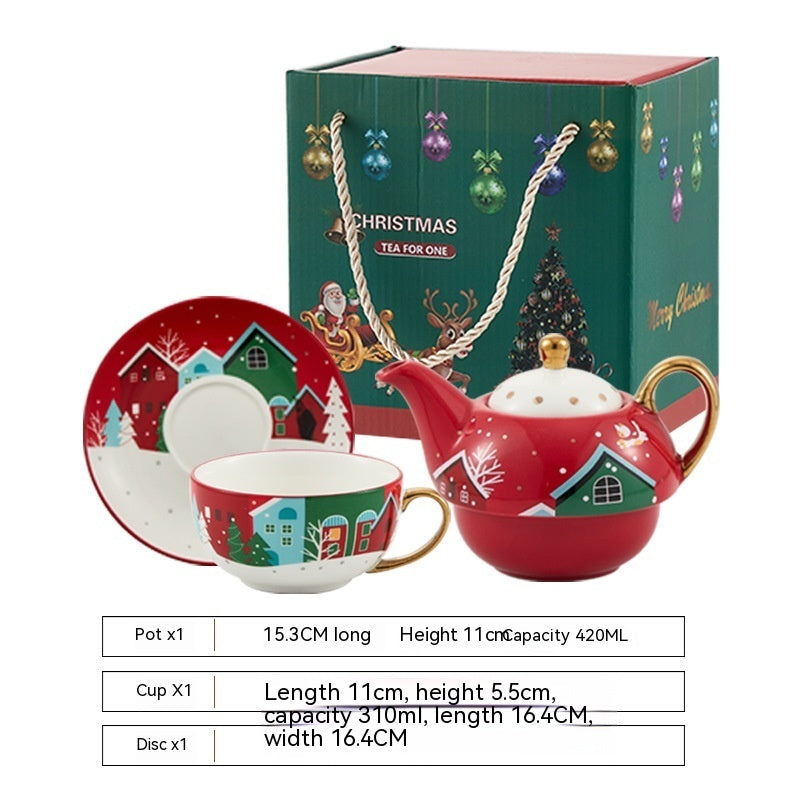 Christmas Ceramic Cup and Saucer Set - Porcelain Coffee Mug with Spoon