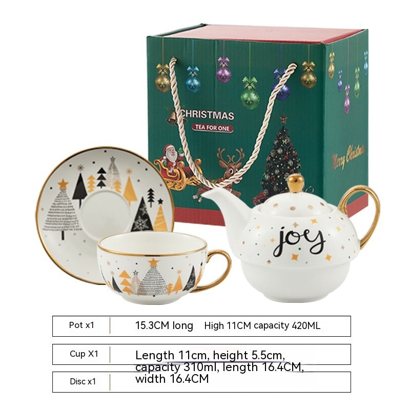Christmas Ceramic Cup and Saucer Set - Porcelain Coffee Mug with Spoon