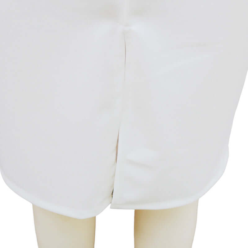 Women's Solid Color Blazer V-Neck Dress With Belt & Hem showcasing the back detail and hem.